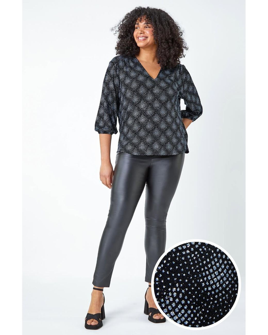 Roman Curve Metallic Glitter Sparkle Tunic Top