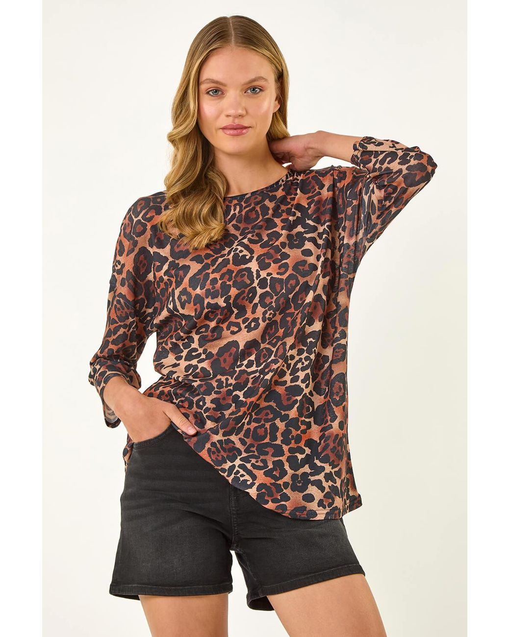 Roman Natural Animal Print Stretch Top