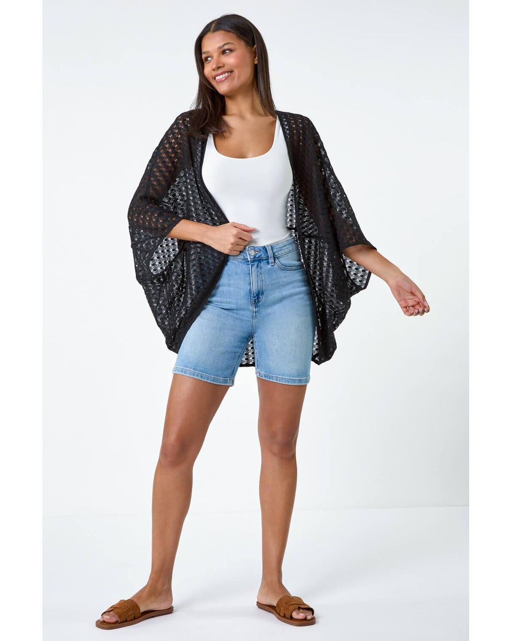 Roman Blue Textured Knit Cardigan Cover Up