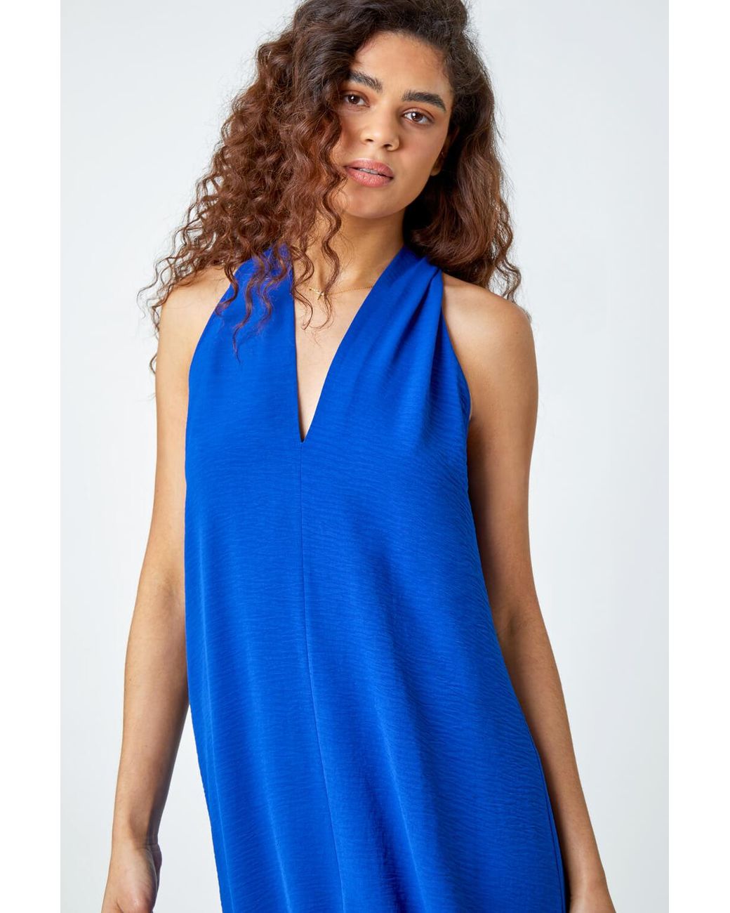 Roman Blue Twist Detail Trapeze Maxi Dress