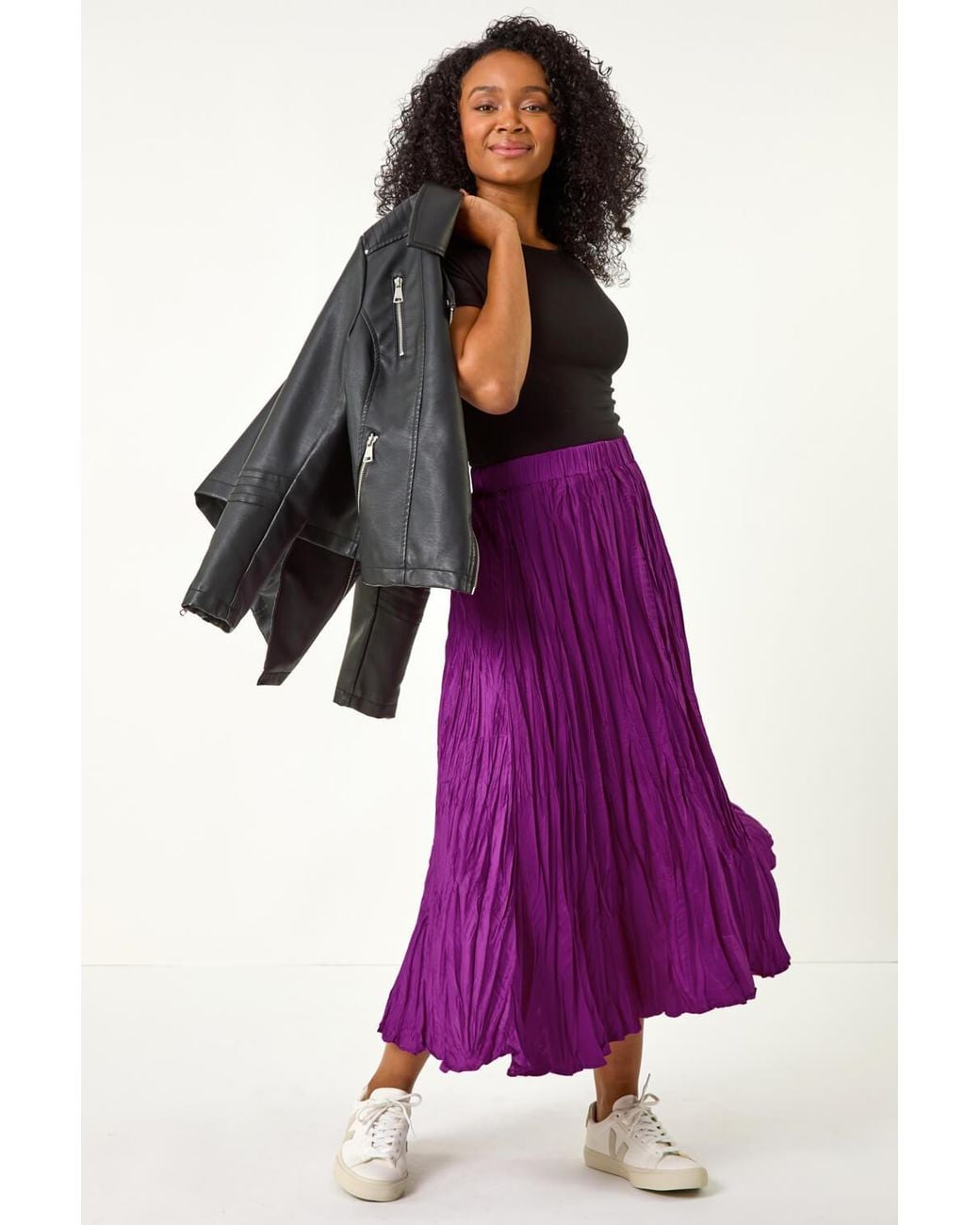 Roman Petite Purple Crushed Pleated Skirt