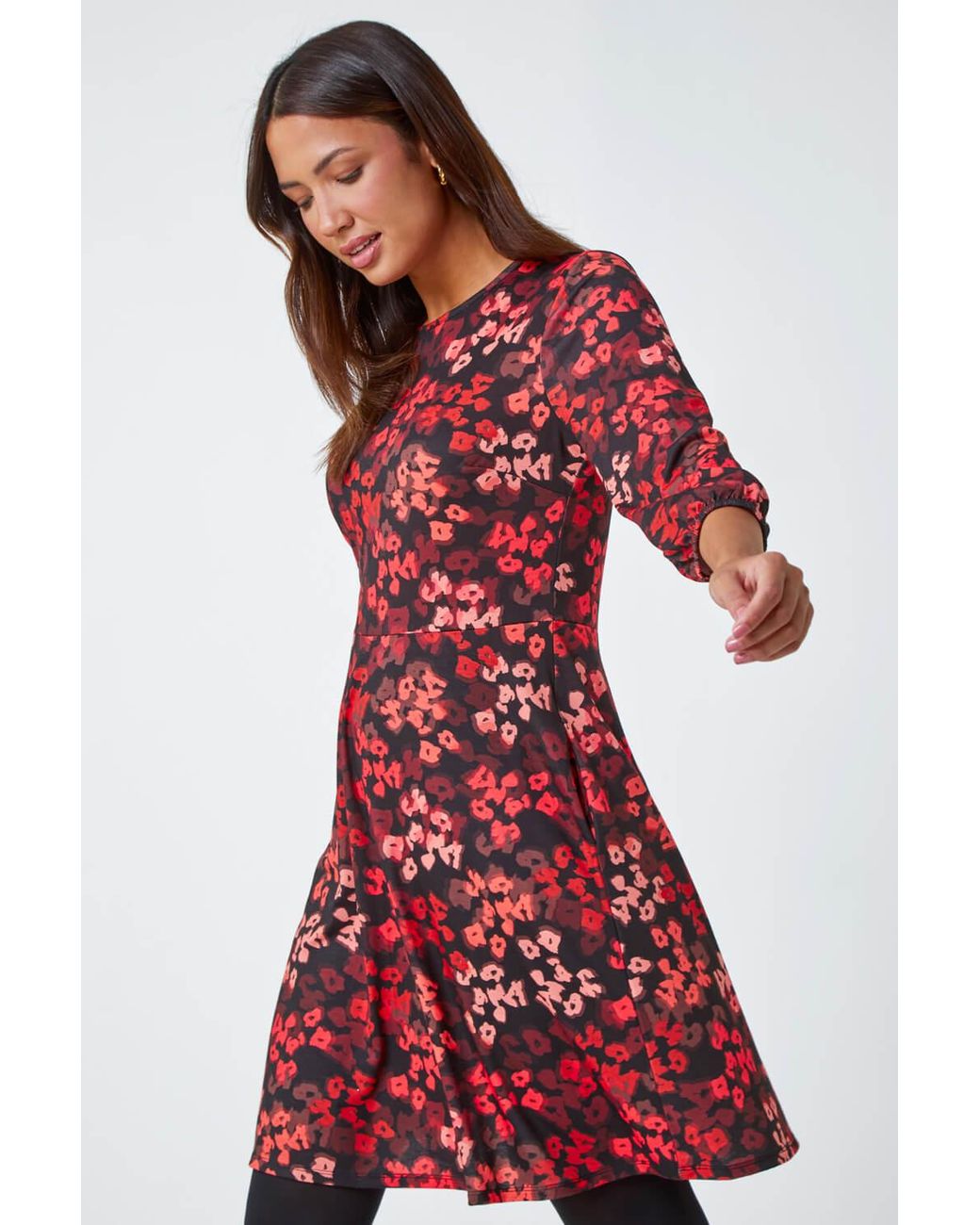 Roman Red Animal Print Pocket Stretch Dress