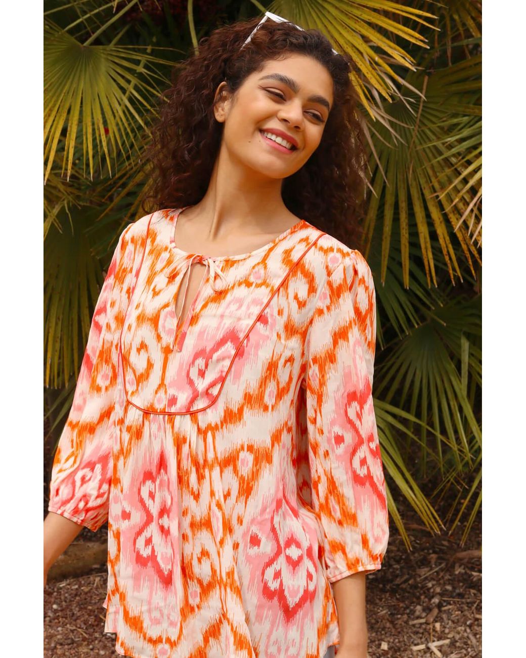 Roman Red Abstract Print Tie Detail Tunic Smock Top