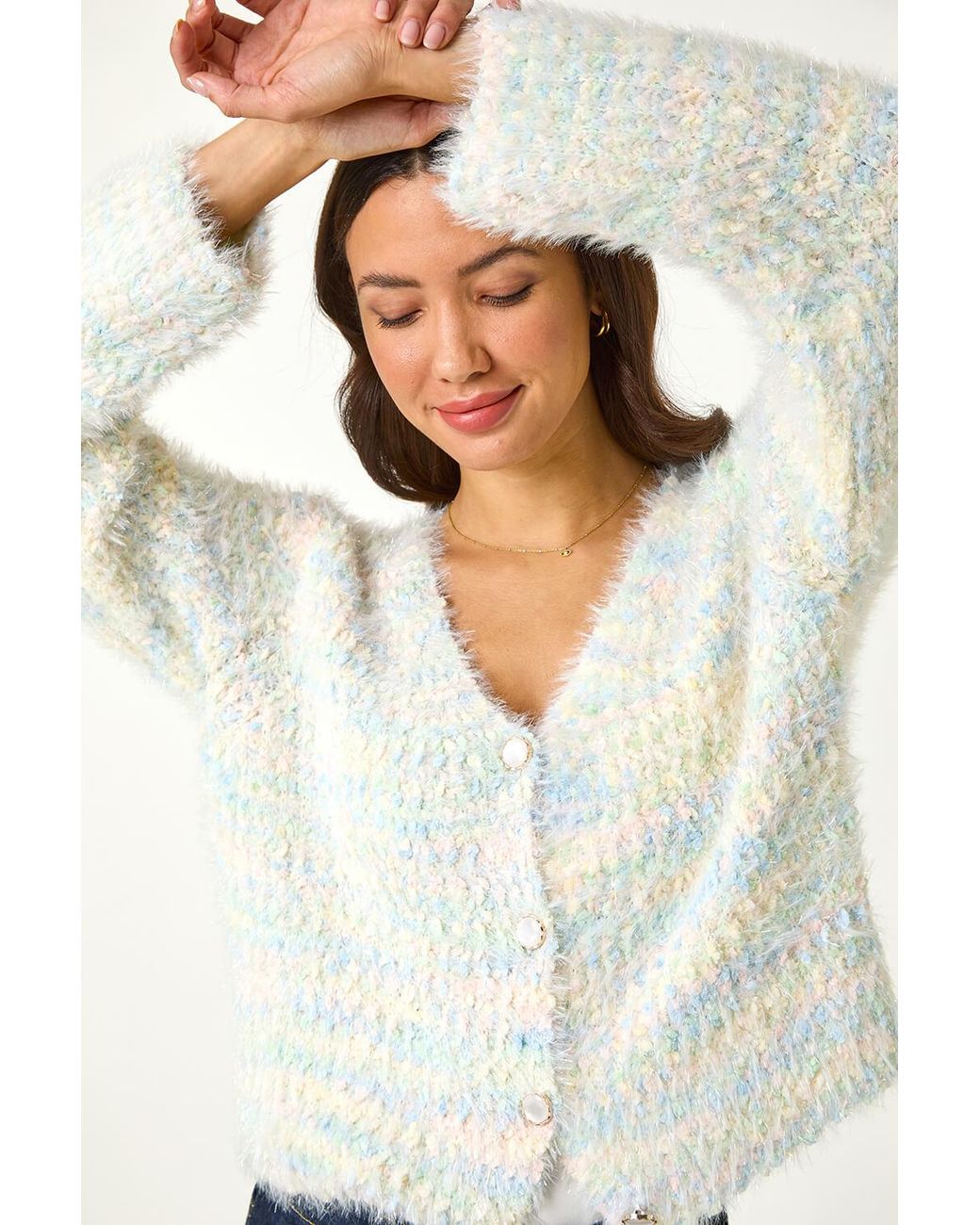 Roman White Contrast Knit Cardigan