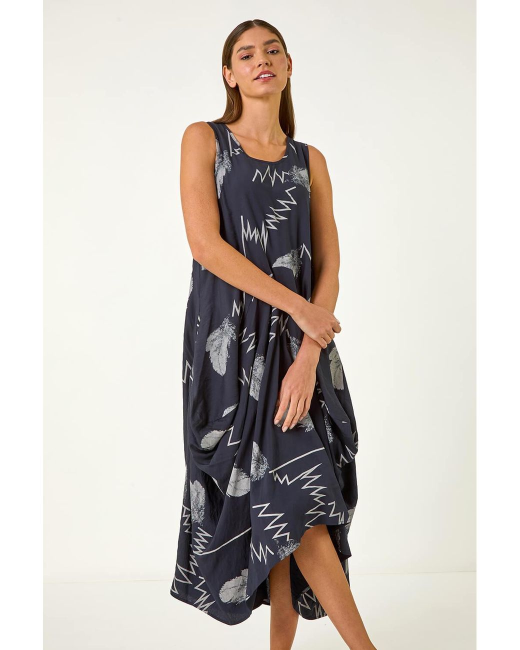 Roman Blue Abstract Bubble Hem Midi Dress