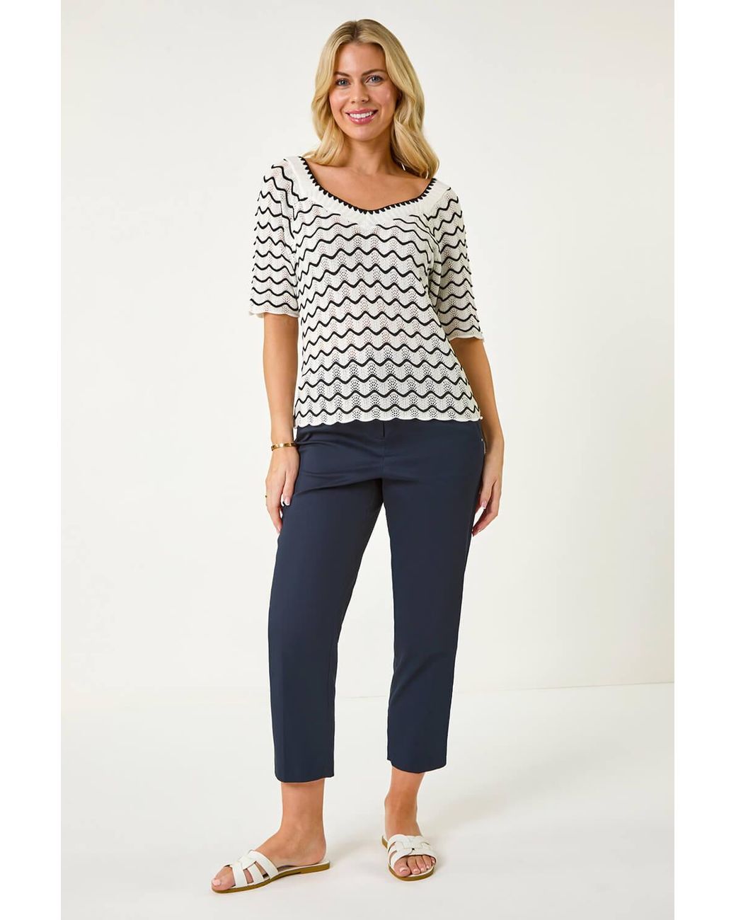 Roman Petite Gray Wave Print V-Neck Knit Jumper
