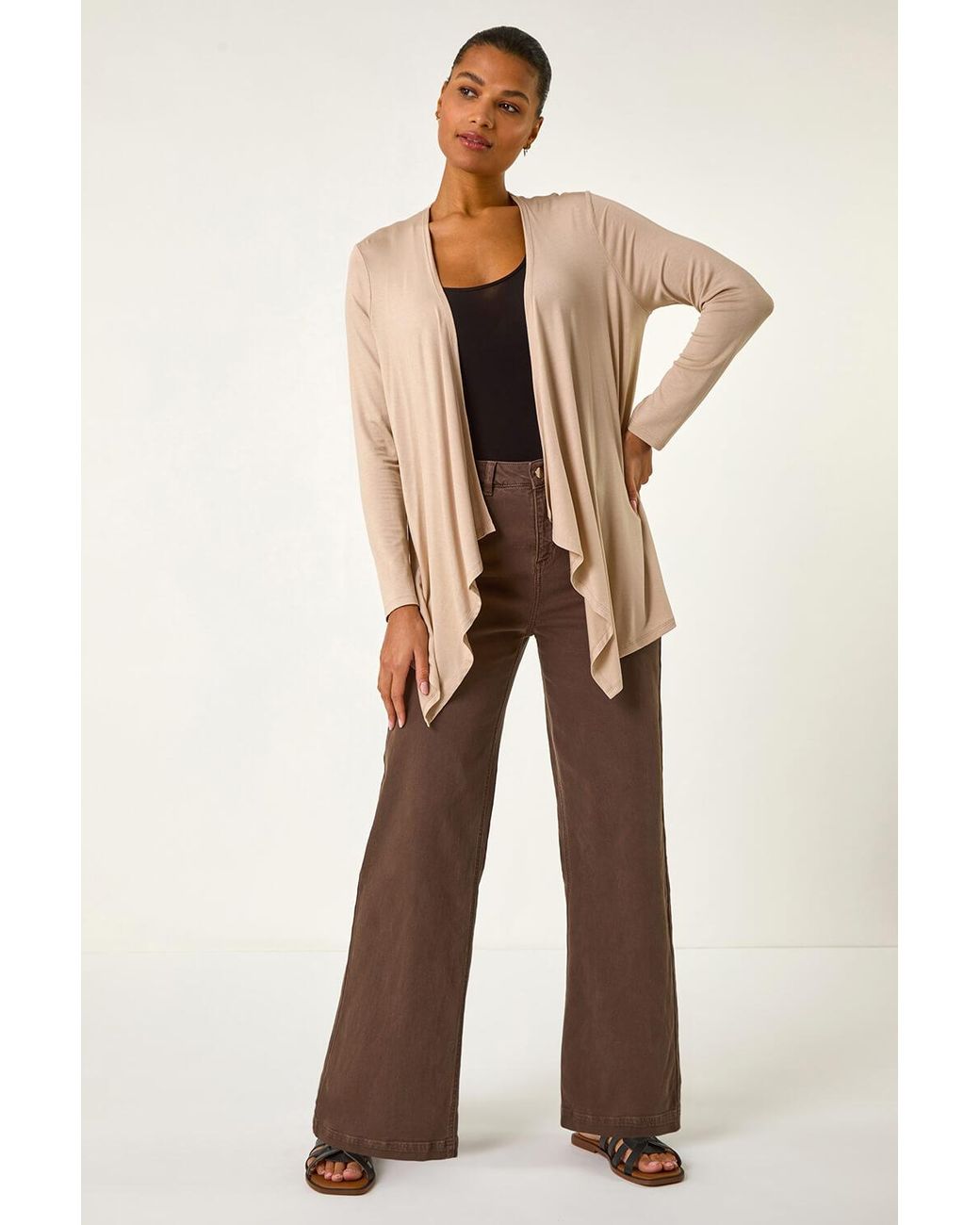Roman Natural Waterfall Front Jersey Knit Cardigan