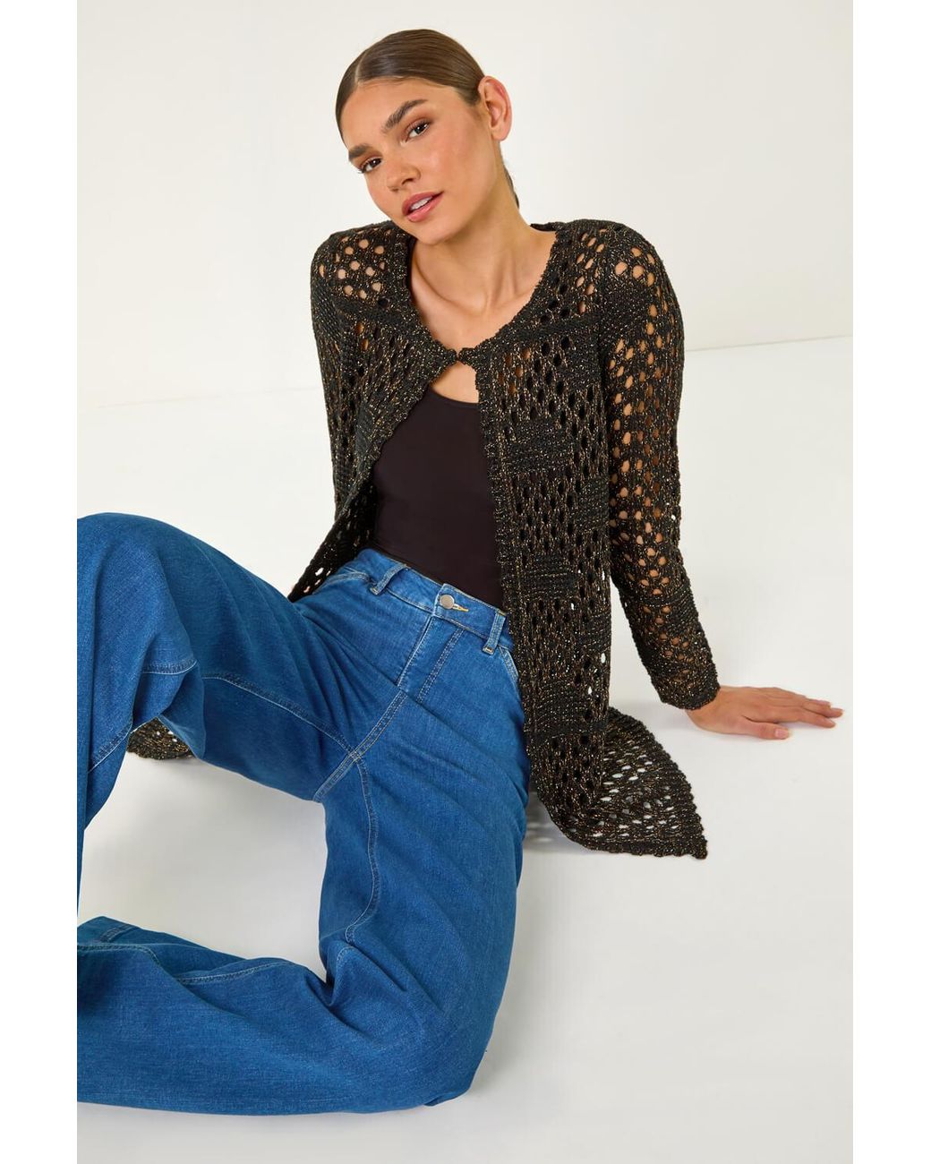 Roman Blue Shimmer Longline Knit Cardigan