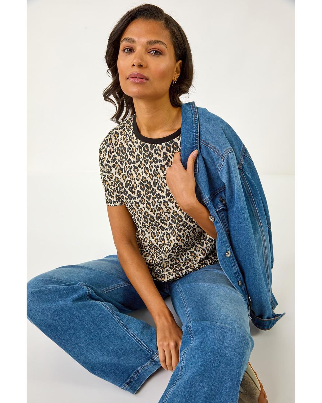 Roman Blue Textured Animal Print Stretch Tee