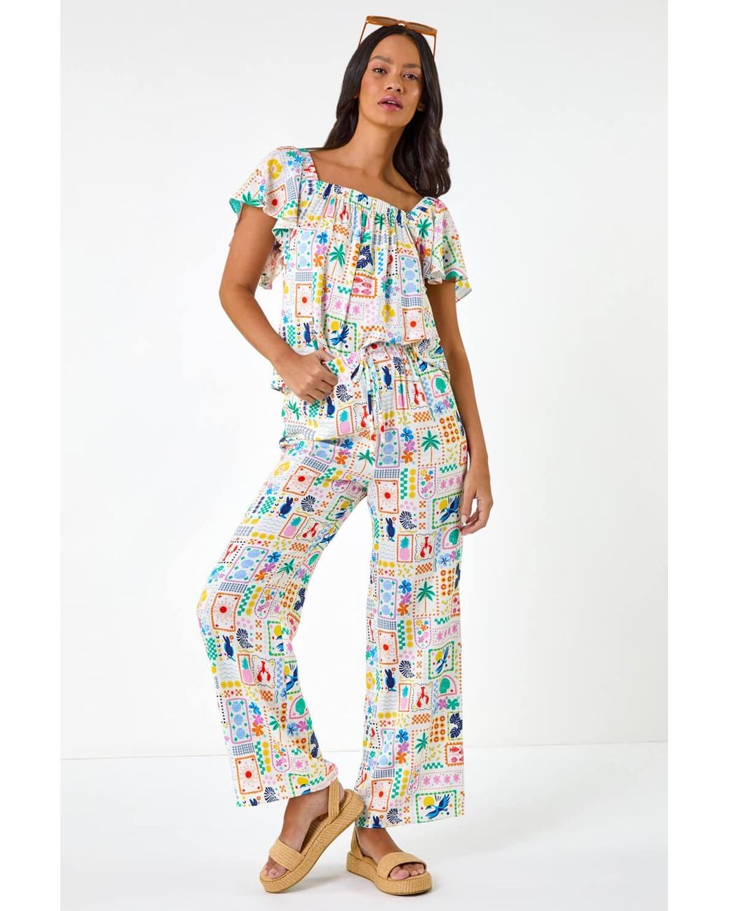 D.u.s.k White Patchwork Print Wide Leg Trouser