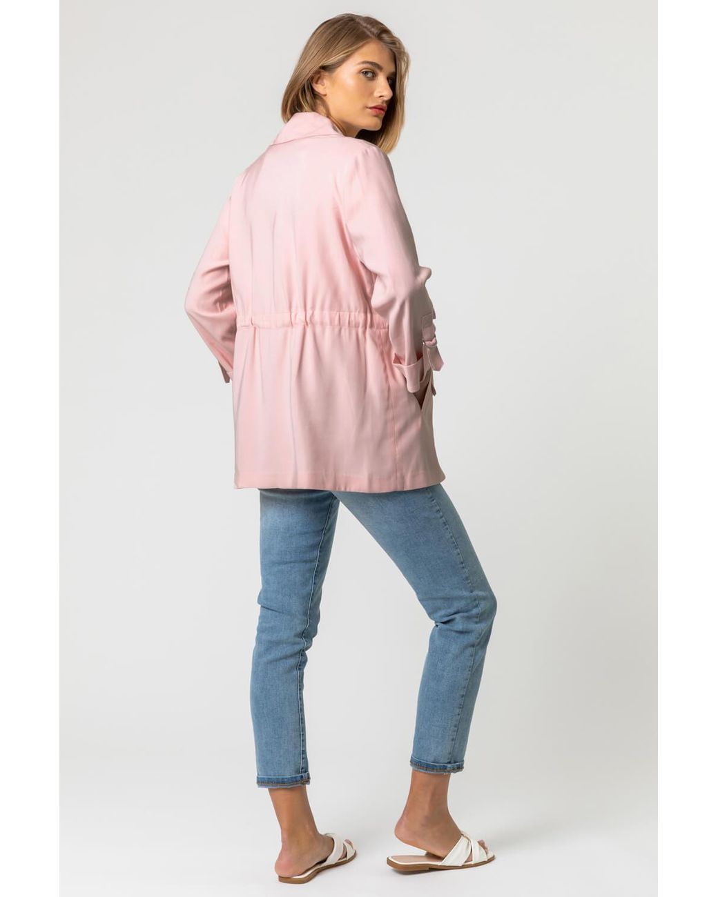 Roman Pink Tie Waist Longline Jacket