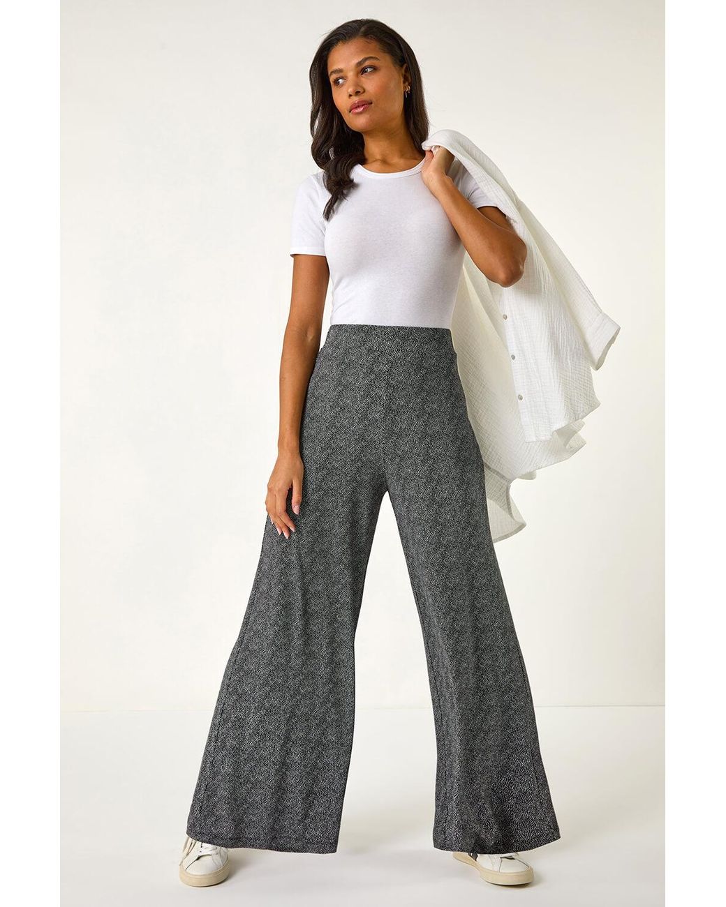 Roman Black Spot Print Wide Leg Trouser