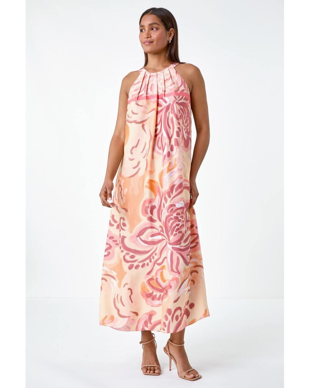 Roman White Abstract Print Pocket Trapeze Dress