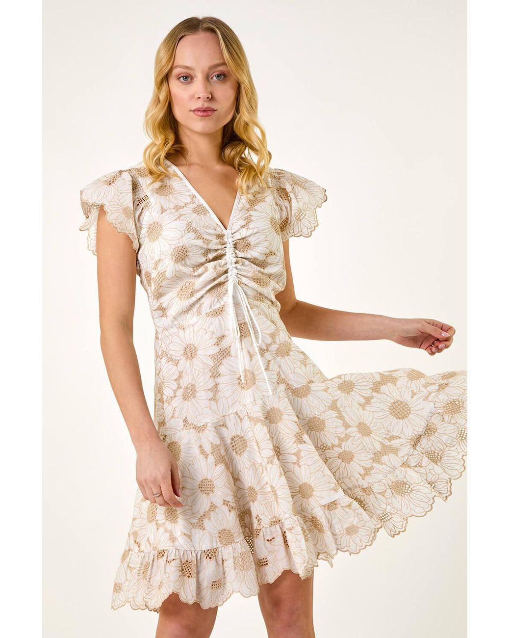 D.u.s.k Natural Broderie Anglaise Ruched Dress