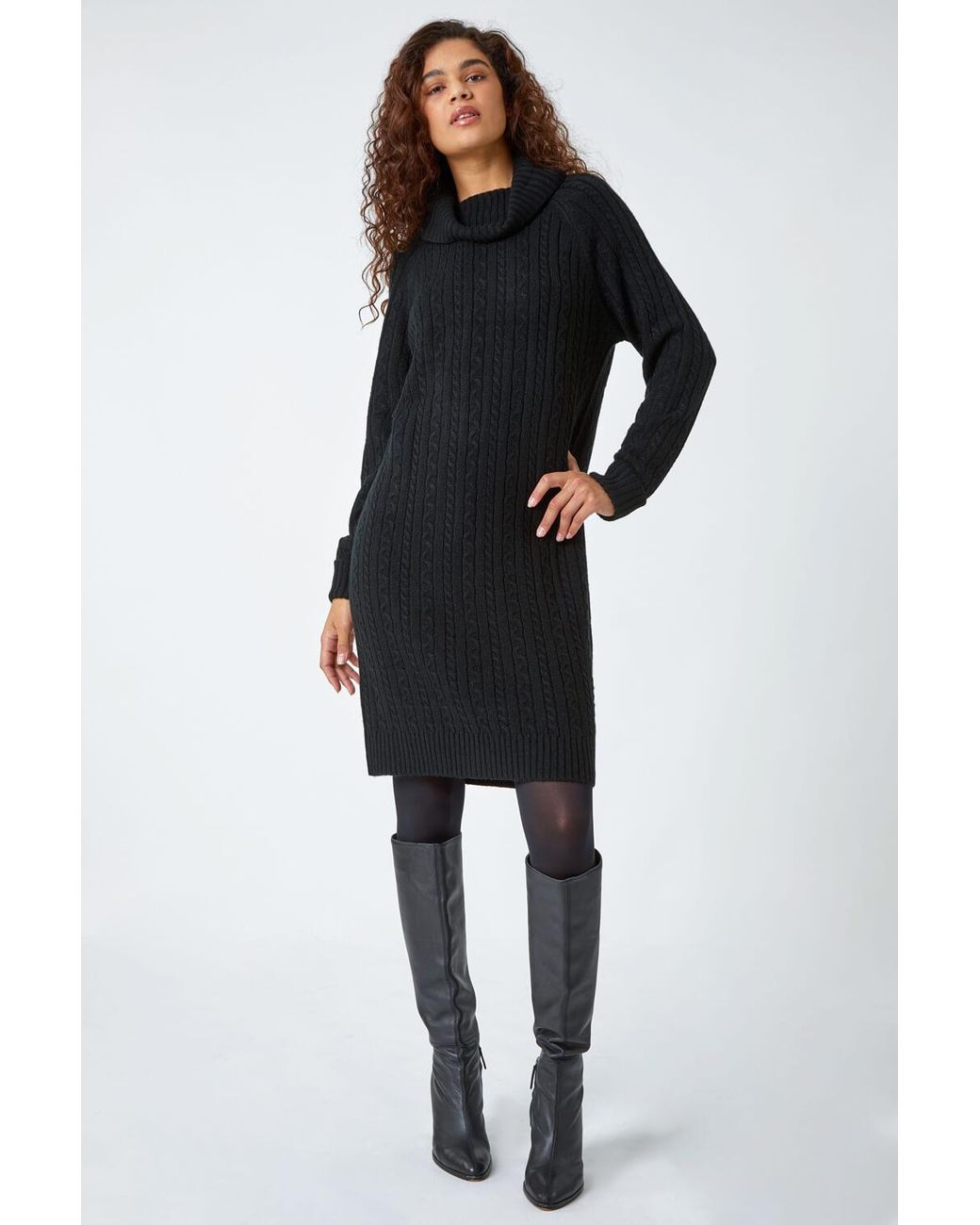 Roman Black Roll Neck Knitted Jumper Dress