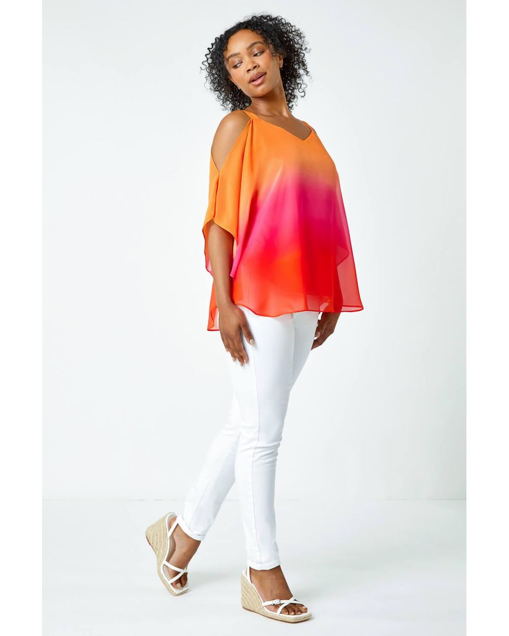 Roman Petite Pink Ombre V-Neck Cold Shoulder Top
