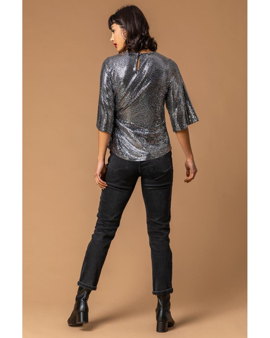 Roman Metallic Shimmer Twist Waist Top