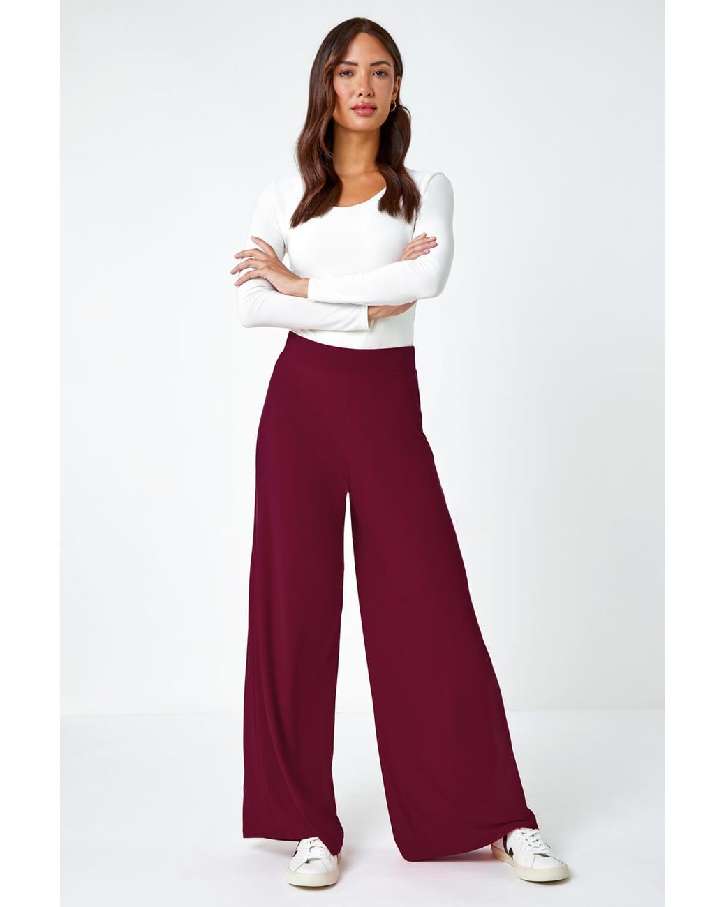 Roman Red Wide Leg Stretch Trousers