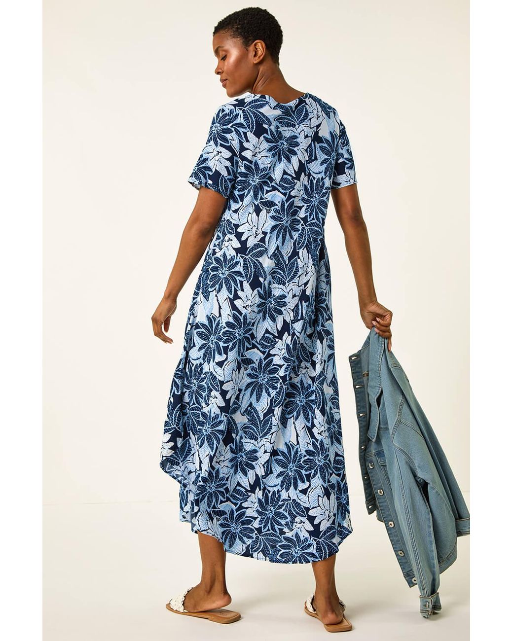 Roman Blue Floral Print Midi T-Shirt Dress