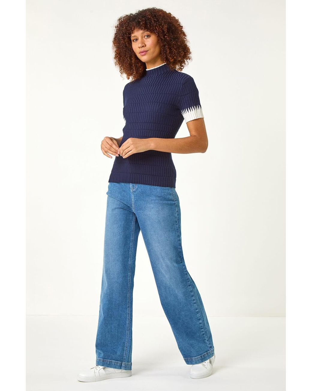 Roman Blue Ribbed Contrast Knit