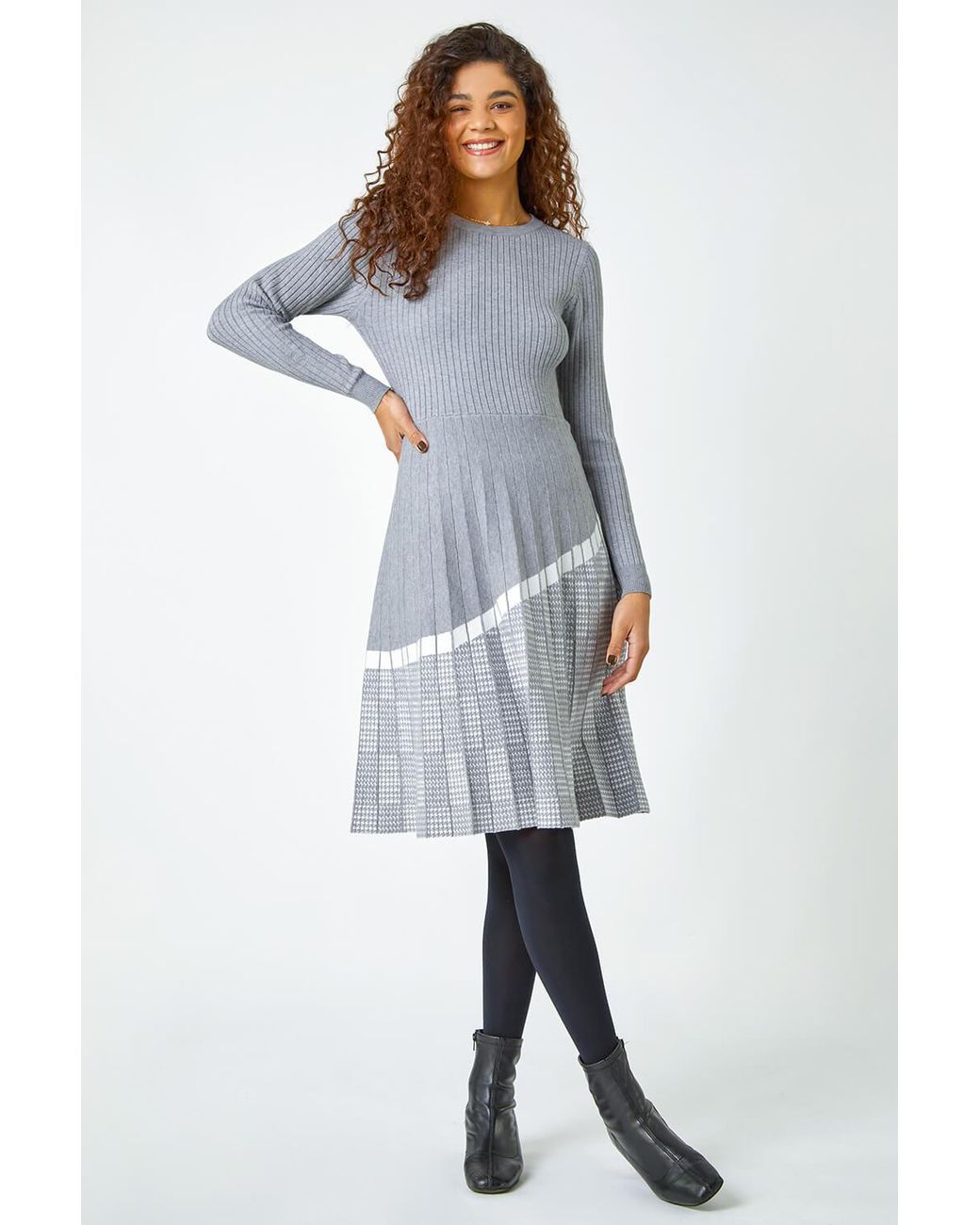 Roman White Ribbed Stretch Knit Dress
