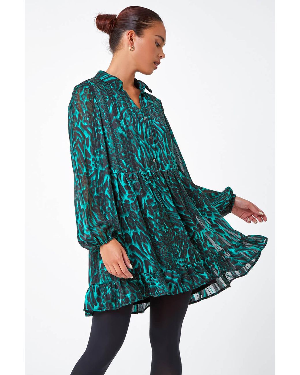 Roman Petite Animal Print Frill Hem Dress in Green Lyst UK