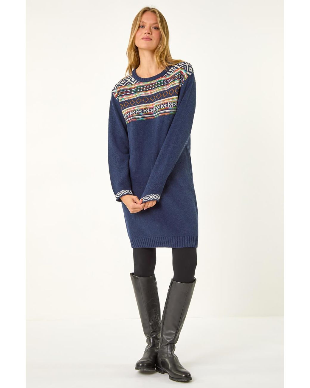 Roman Blue Nordic Pattern Knit Dress