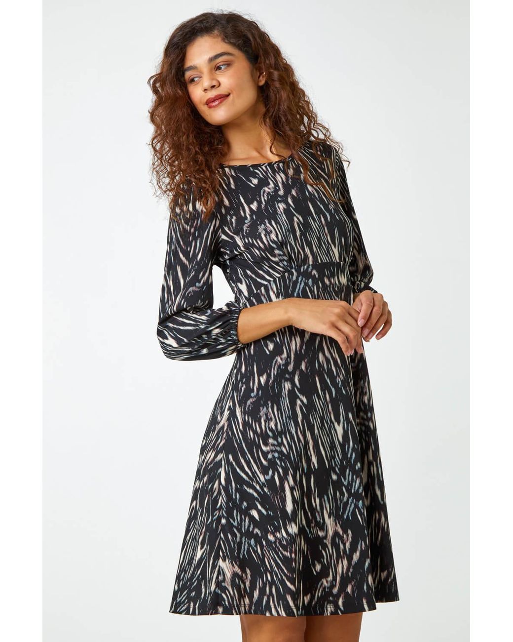 Roman Black Abstract Print Stretch Swing Dress