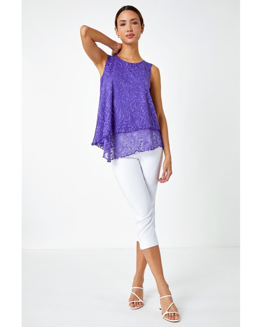 Roman Purple Burnout Swirl Print Asymmetric Top