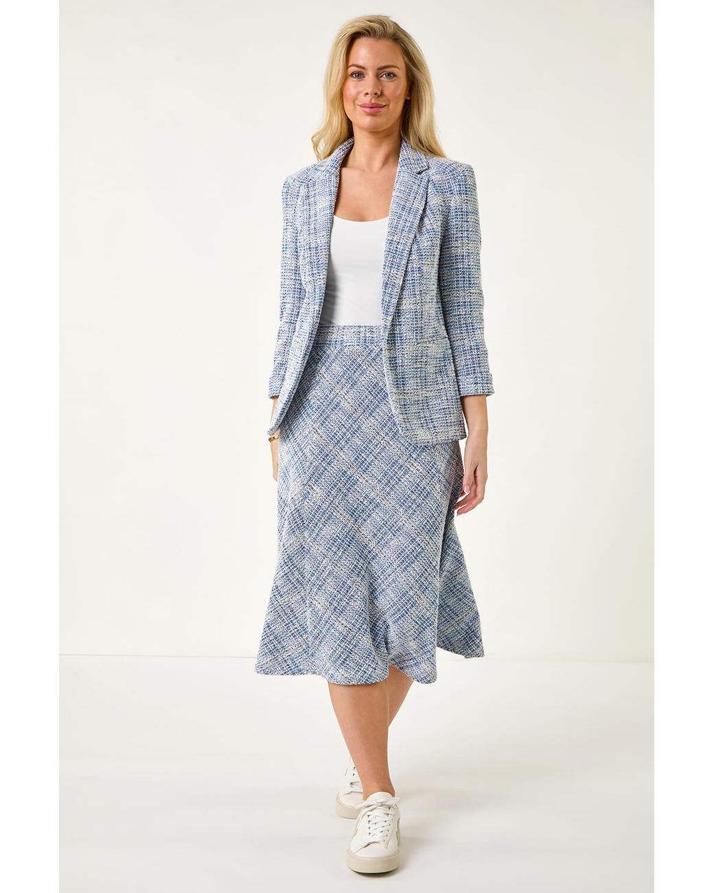 Roman Petite Blue Textured Boucle Midi Skirt