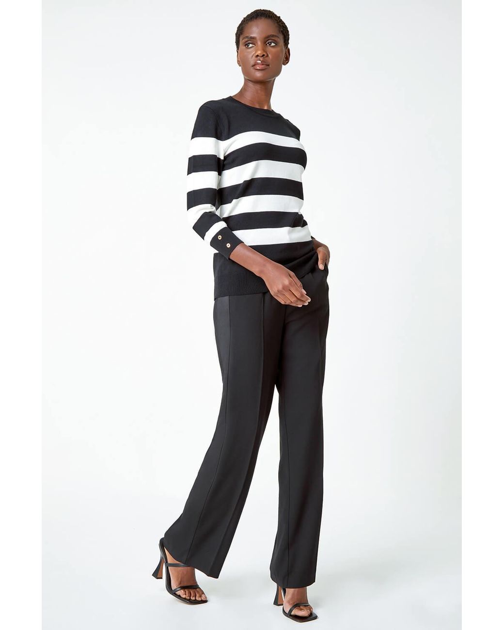 Roman Gray Button Detail Stripe Print Jumper
