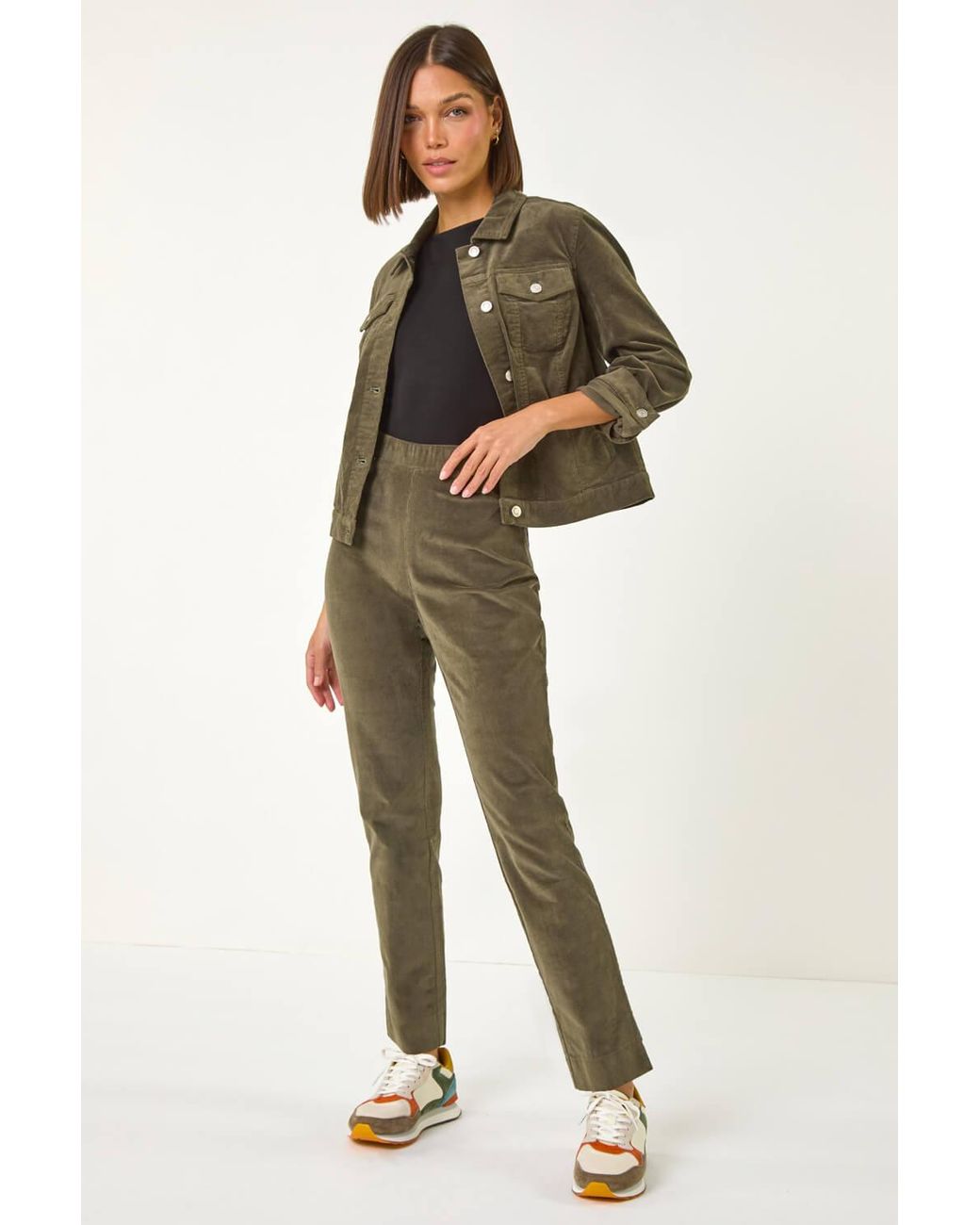 Roman Green Corduroy Straight Stretch Trouser