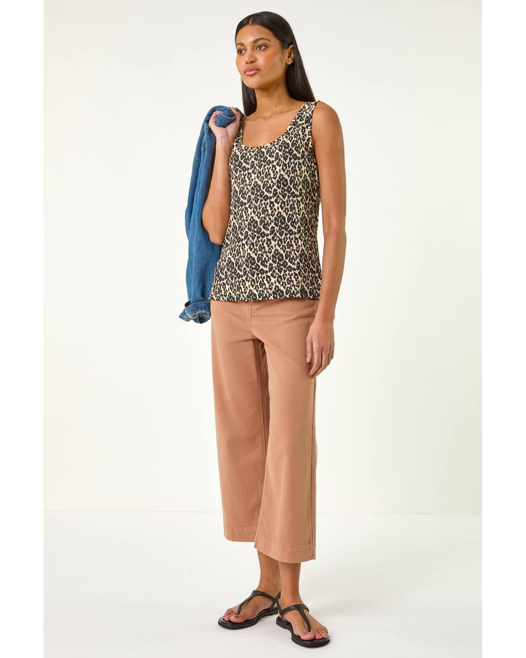 Roman Blue Animal Print Textured Vest Top