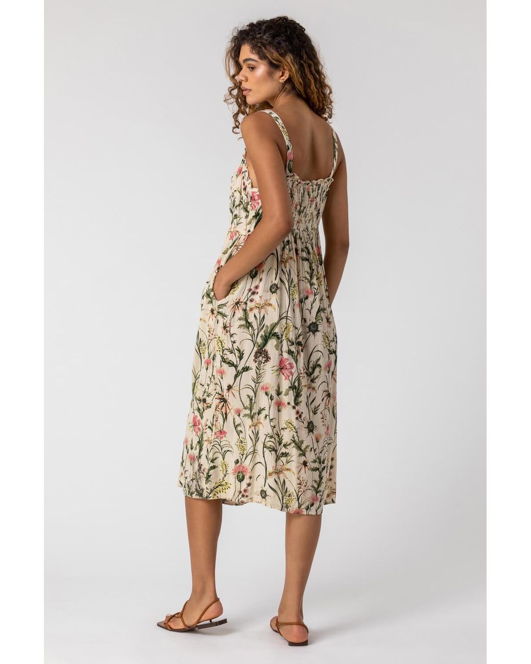 Roman White Floral Print Button Down Sun Dress