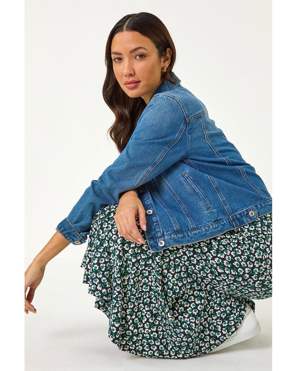 Roman Blue Floral Print Panel Skirt