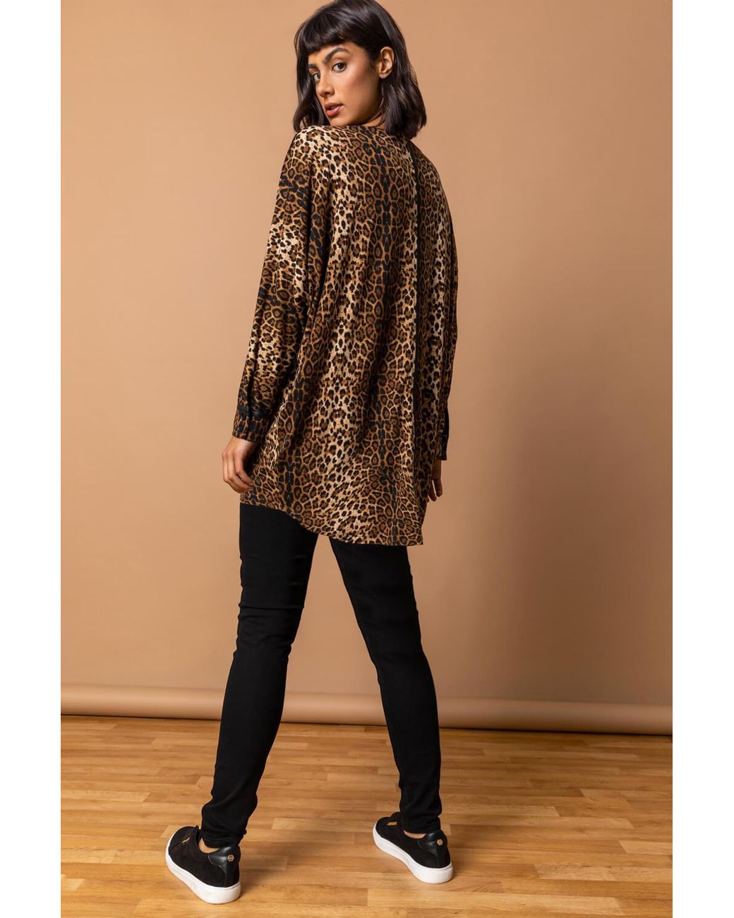 Roman Brown Animal Print Tunic Top