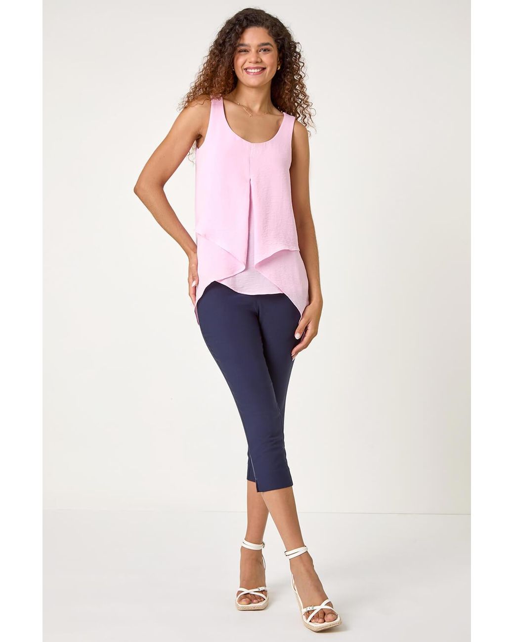 Roman Pink Asymmetric Sleeveless Vest Top