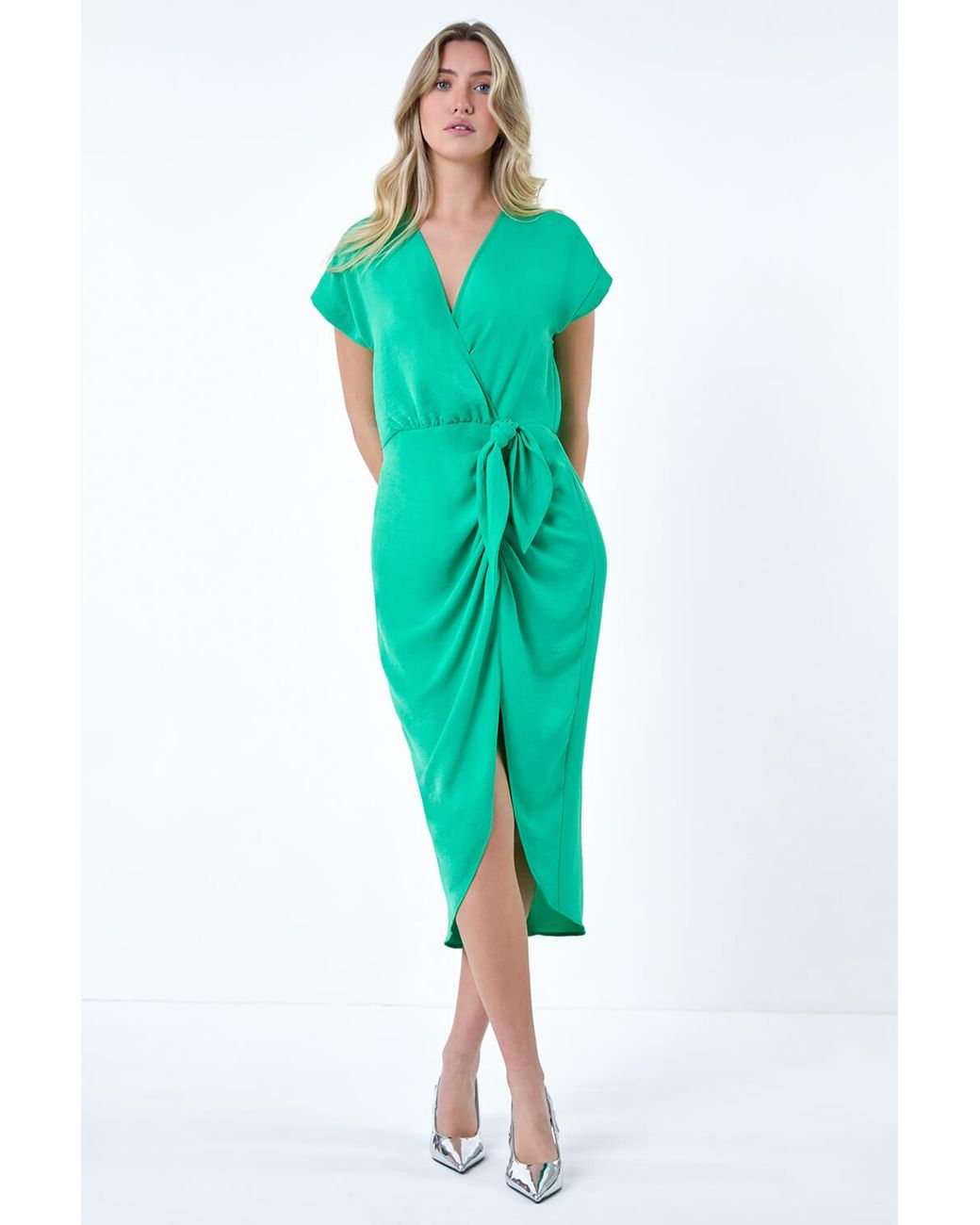 D.u.s.k Green Wrap Tie Detail Wrap Dress