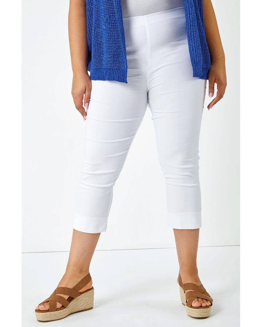 Roman Curve White Cropped Stretch Trouser