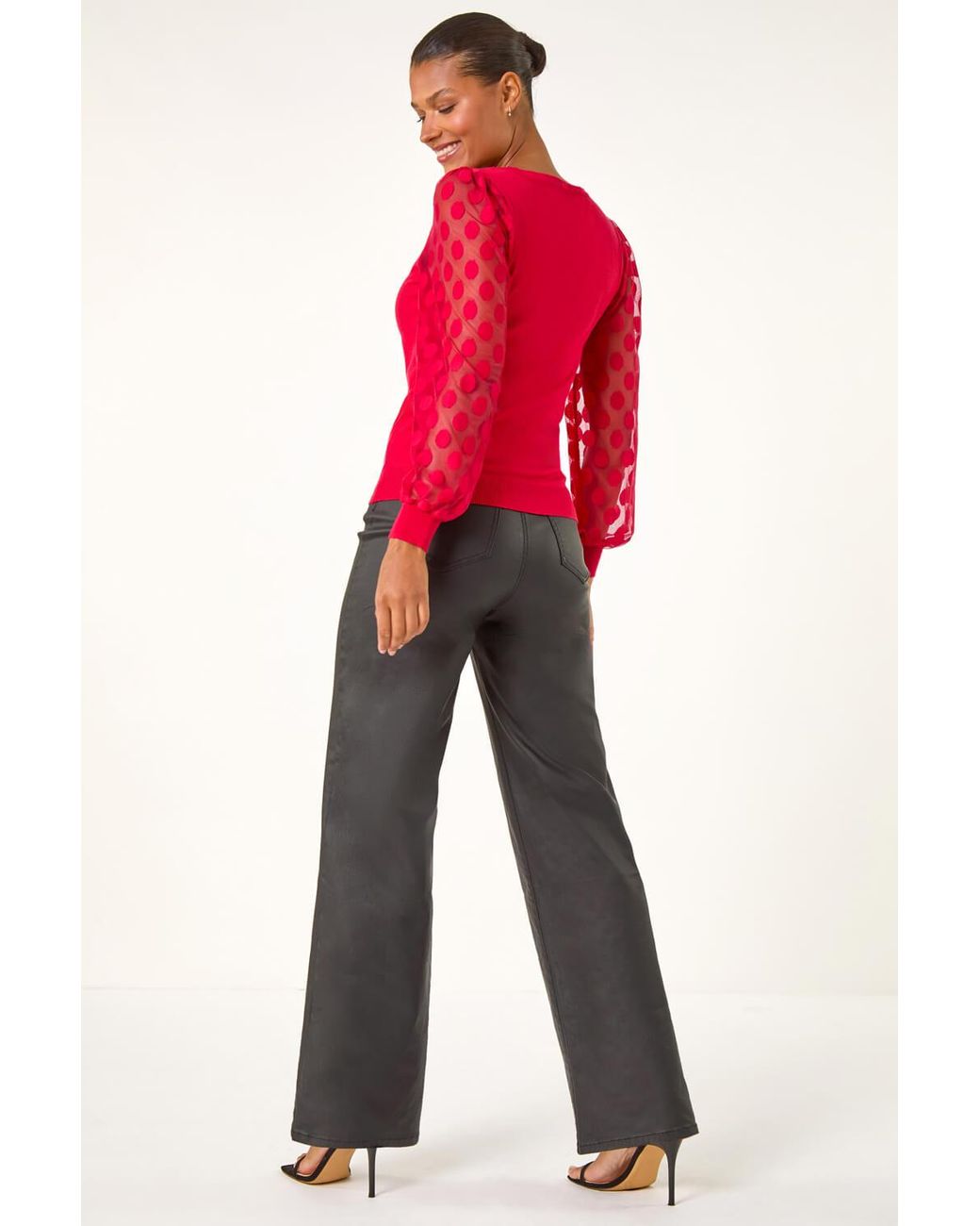 Roman Red Polka Dot V-Neck Sleeve Knit Jumper