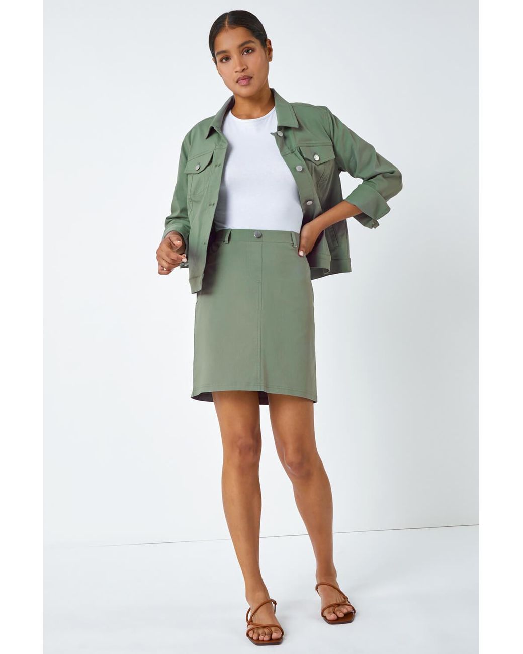 Roman Blue Elastic Waist Straight Stretch Skirt