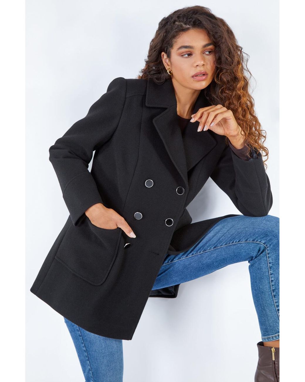 Roman Black Double Breasted Smart Coat