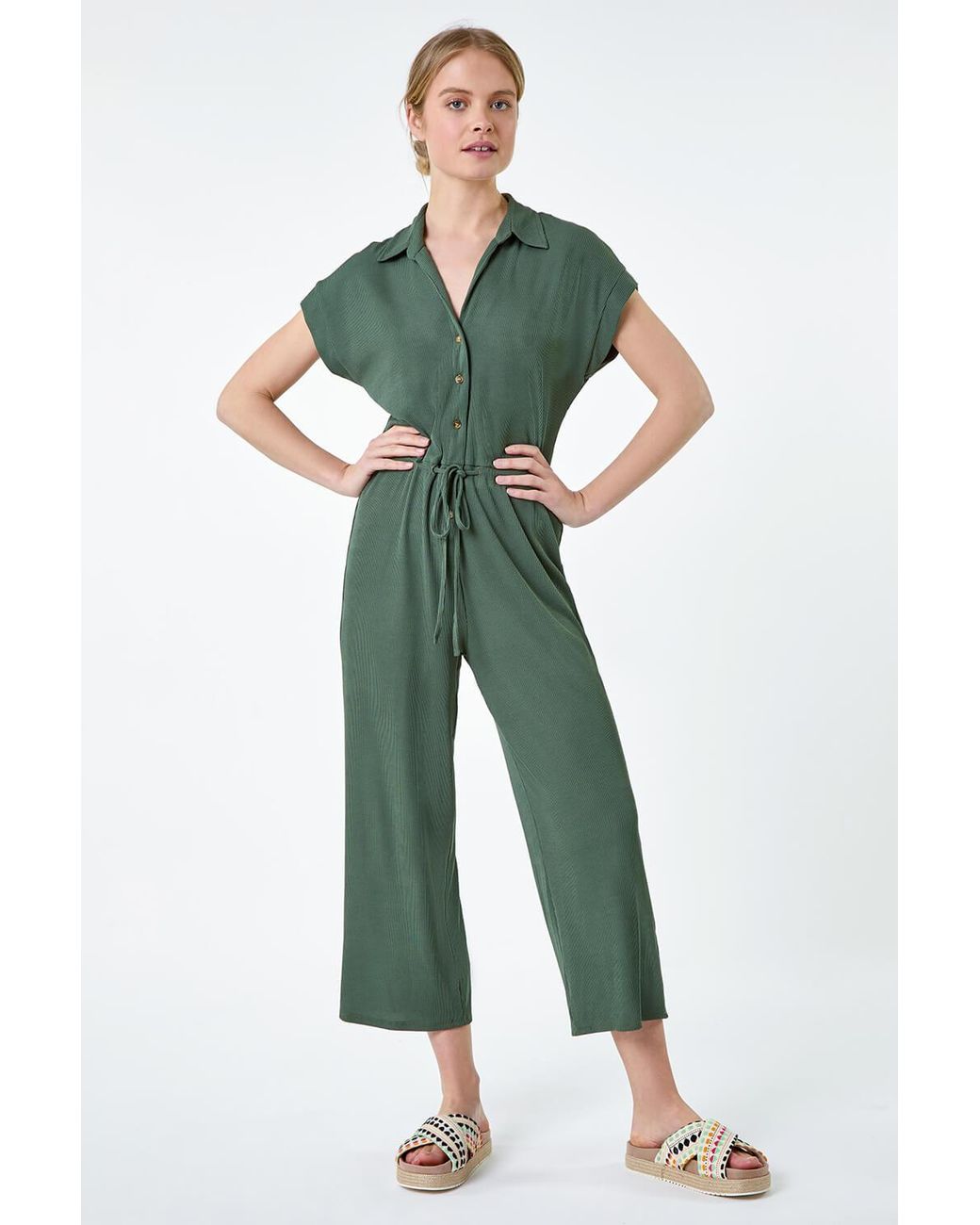 Roman Green Ribbed Stretch Jersey Jumpsuit