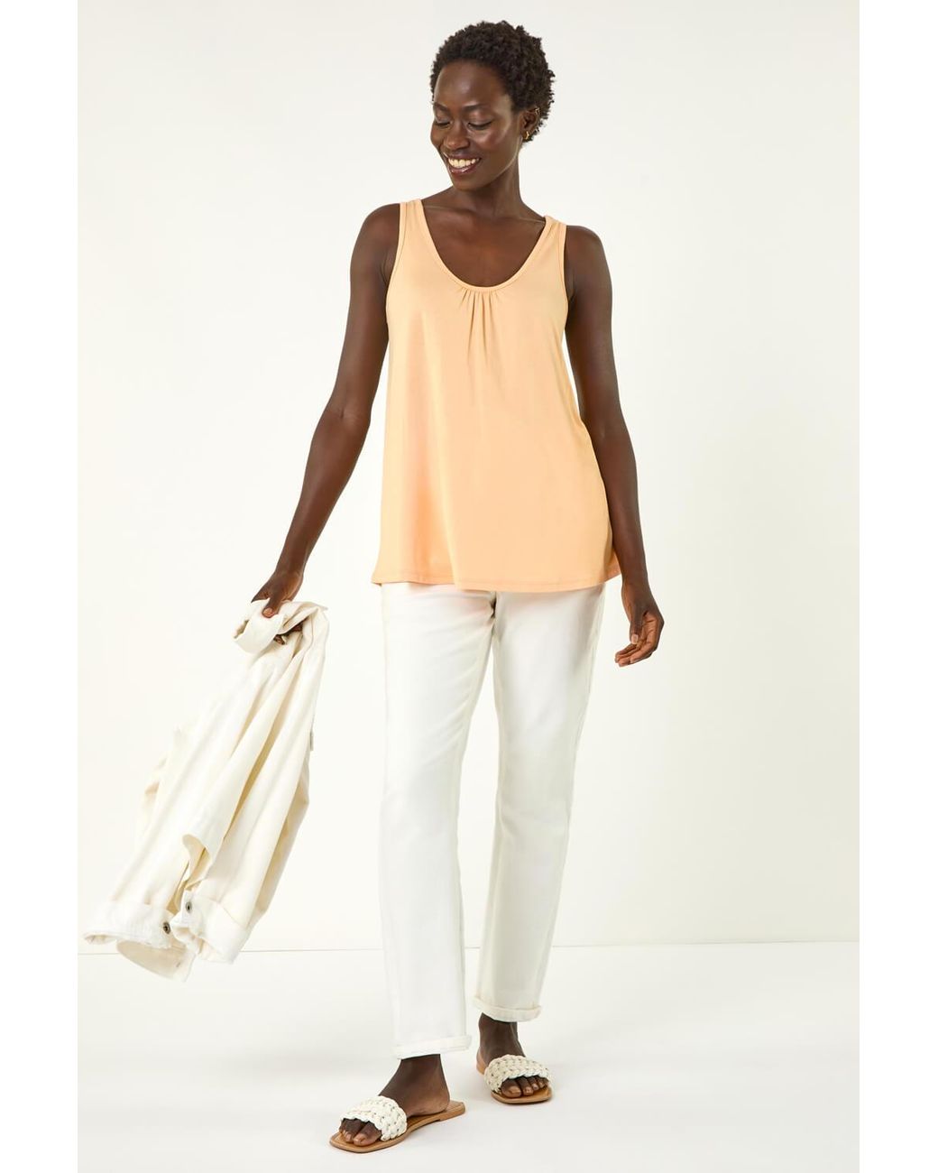 Roman White V-Neck Stretch Jersey Vest Top