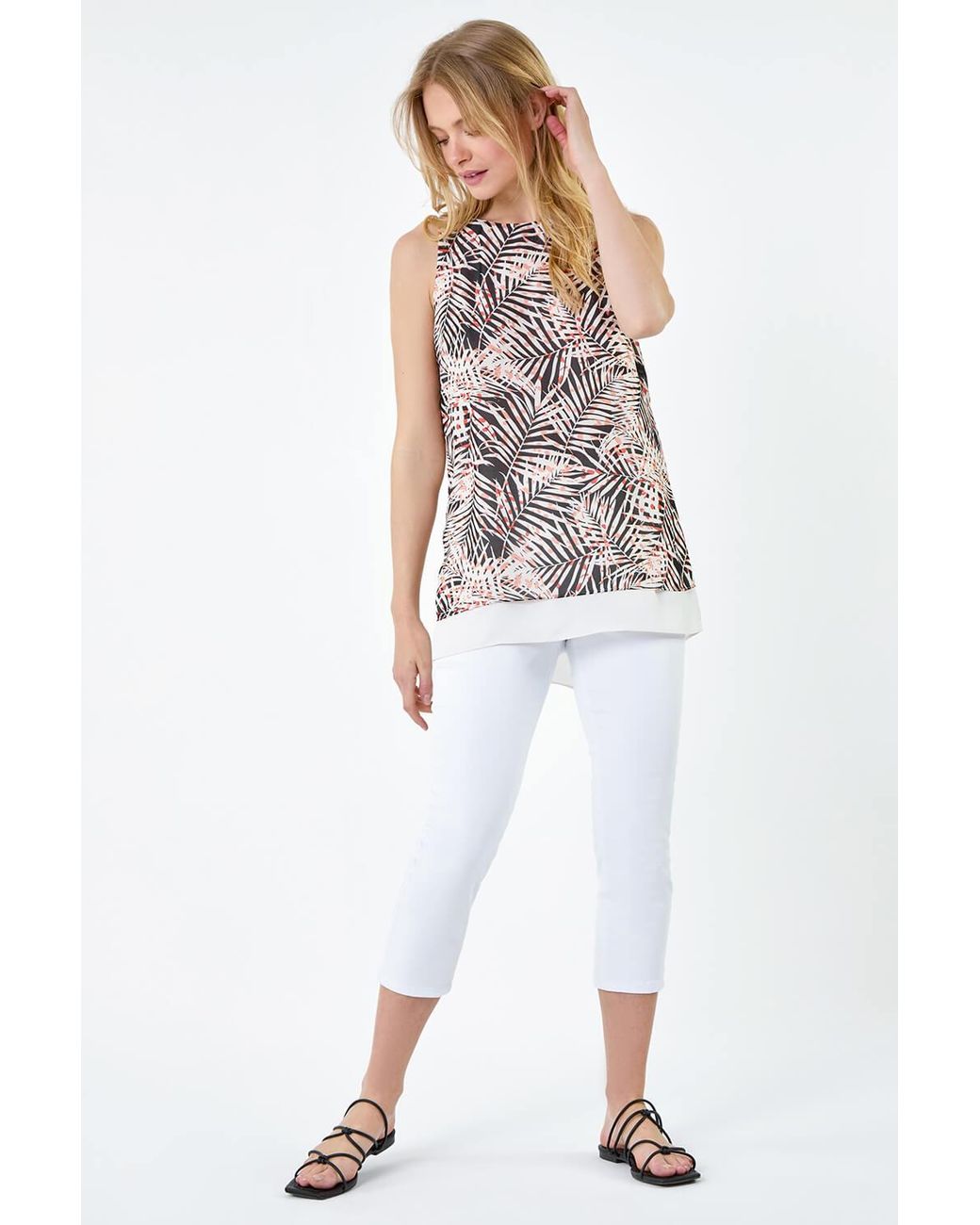 Roman Black Leaf Print Double Layer Vest Top