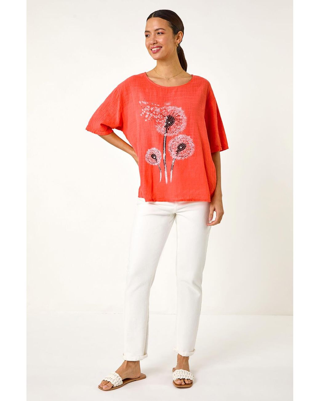 Roman Red Dandelion Hotfix Tunic Top