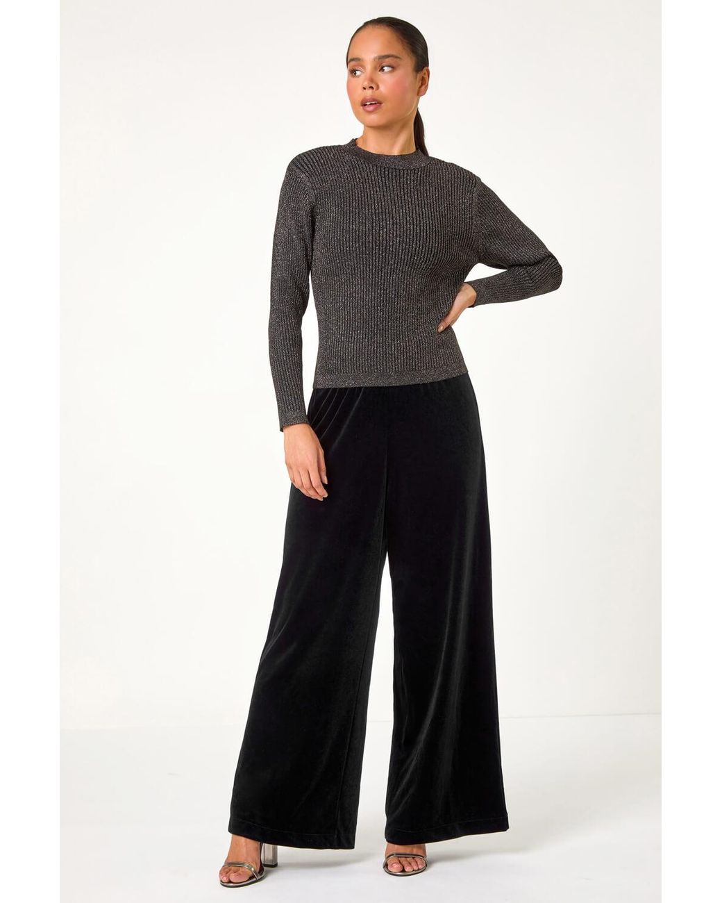 Roman Petite Black Metallic Long Sleeve Knit Jumper