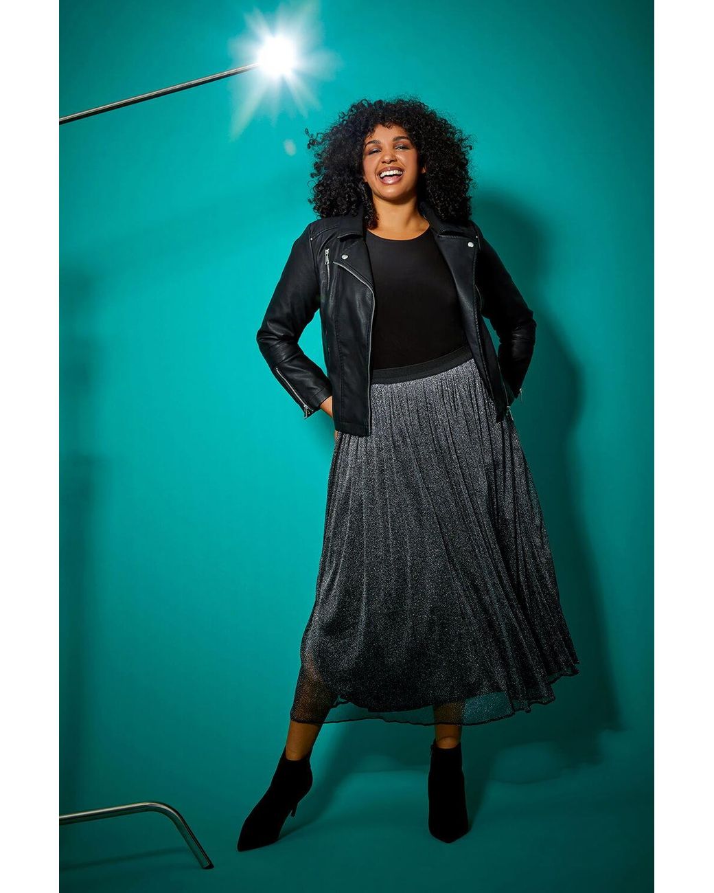 Roman Curve Blue Glitter Mesh Stretch A Line Midi Skirt