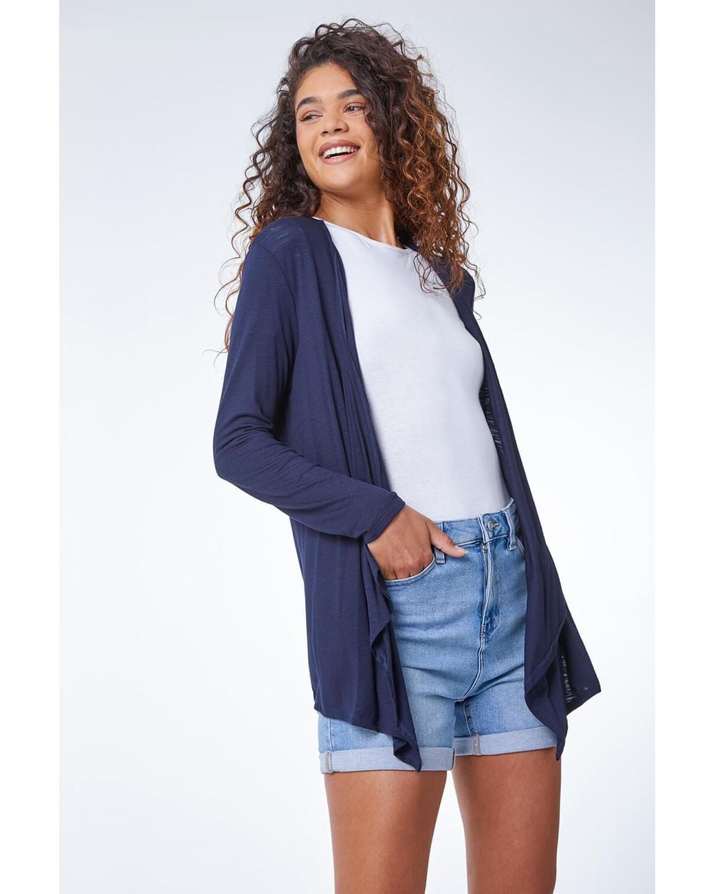 Roman Blue Waterfall Front Jersey Cardigan