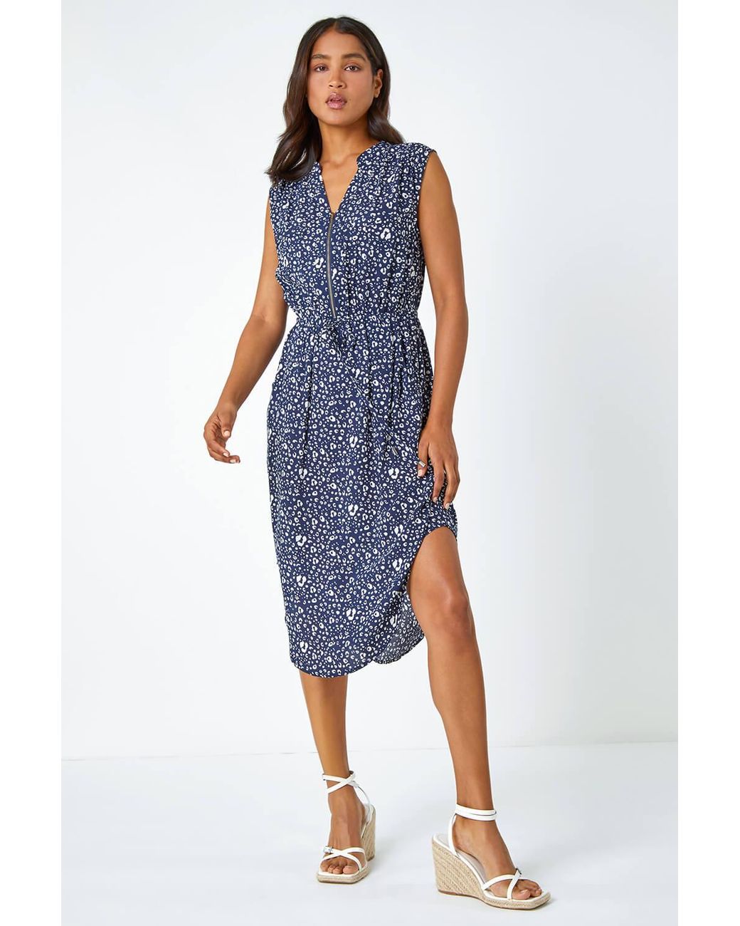 Roman Blue Zip Detail Leopard Print Dress